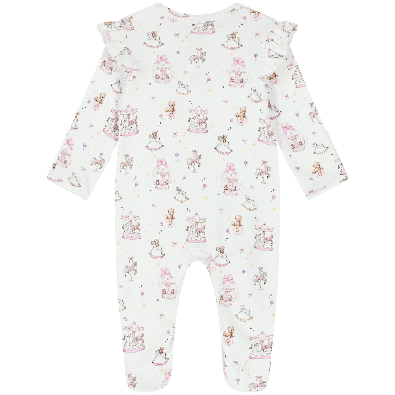 Baby Girls White & Pink Carousel Babygrow Set, 1, hi-res